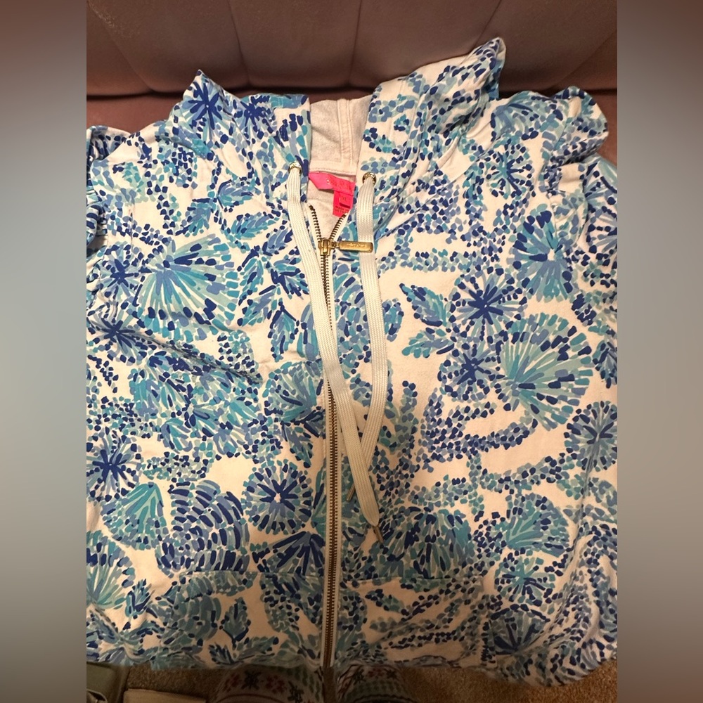 Lilly Pulitzer Blue White Shell Audrey Zip-Up Jacket